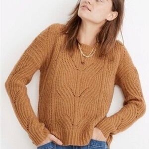 Madewell Charley Pullover Sweater Sm Alpaca Blend Pointelle Knit cozy tan camel